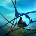 Vrouw in futuristisch oog